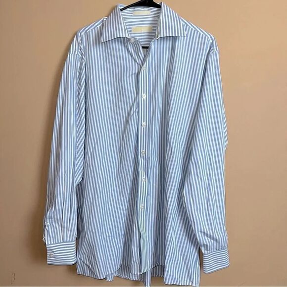 Michael Kors Blue & White Pinstripe Button Down Collared Dress Shirt Size 17 - Picture 1 of 7